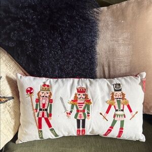Holiday time Style Nutcracker Soldiers Holiday Pillow nwt 18x10” embellished
